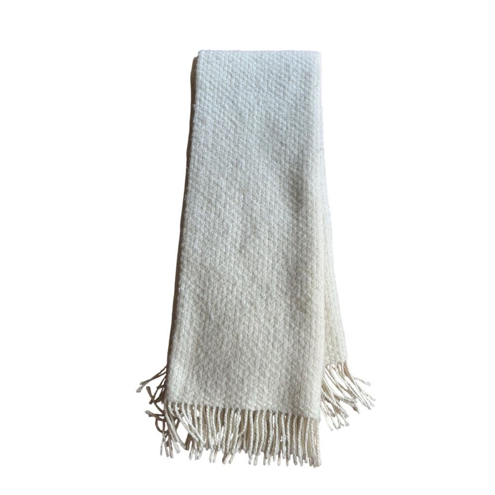 Lopi pure new wool cream colored woven throw blanket fringe